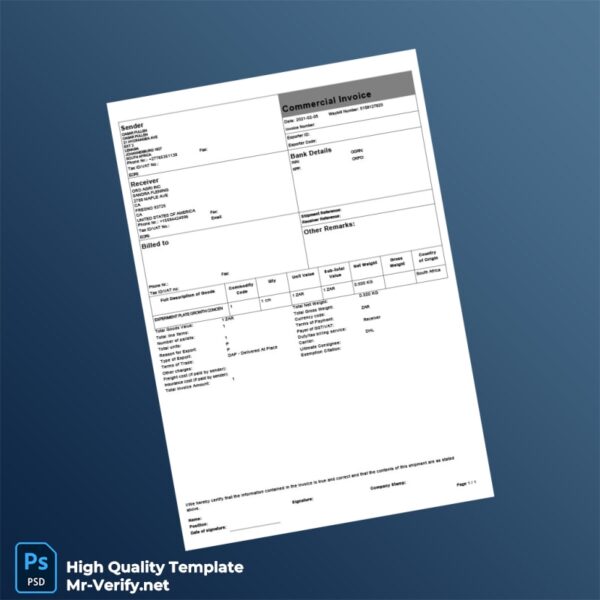 USA ORO AGRI INC Commercial Invoice Template in Word and PDF formats USA ORO AGRI INC Commercial Invoice Template in Word and PDF formats