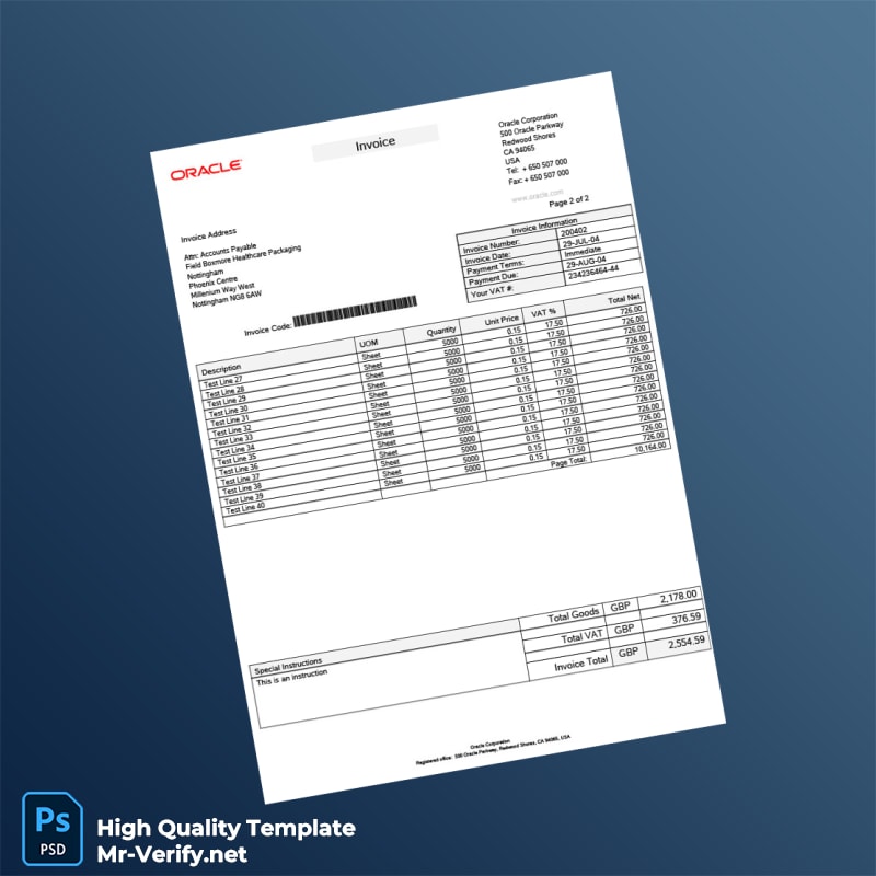 USA Oracle Corporation Invoice Template in Word and PDF formats page 2 USA Oracle Corporation Invoice Template in Word and PDF formats page 2