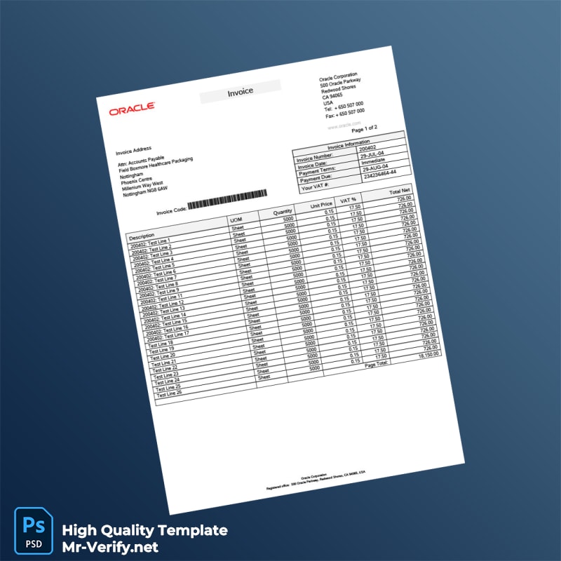 USA Oracle Corporation Invoice Template in Word and PDF formats USA Oracle Corporation Invoice Template in Word and PDF formats