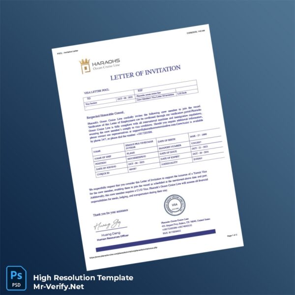 Editable USA Pharaoh s Ocean Cruise Line Invitation Letter Word and Pdf Template Preview - Mac Doc