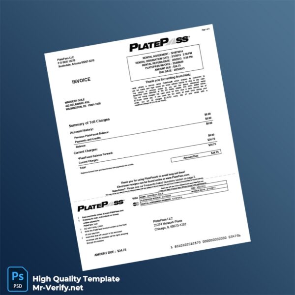 USA PlatePass LLC Invoice Template in Word and PDF formats USA PlatePass LLC Invoice Template in Word and PDF formats