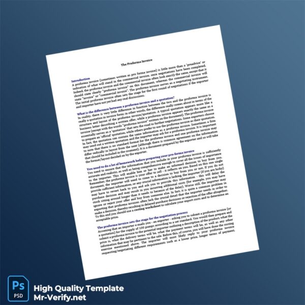 USA Proforma Invoice Template in Word and PDF formats