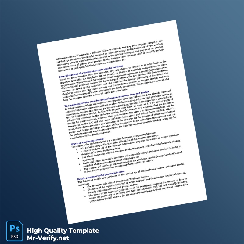 USA Proforma Invoice Template in Word and PDF formats page 2 USA Proforma Invoice Template in Word and PDF formats page 2