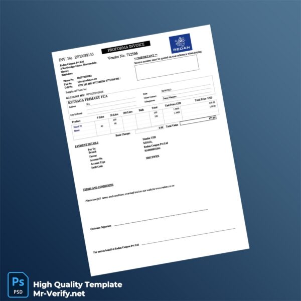 USA Redan Coupon Pvt Ltd Proforma Invoice Template in Word and PDF formats