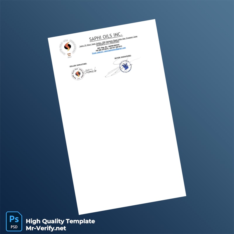 USA Saphi Oils Inc Commercial Invoice Template in Word and PDF formats page 2 USA Saphi Oils Inc Commercial Invoice Template in Word and PDF formats page 2