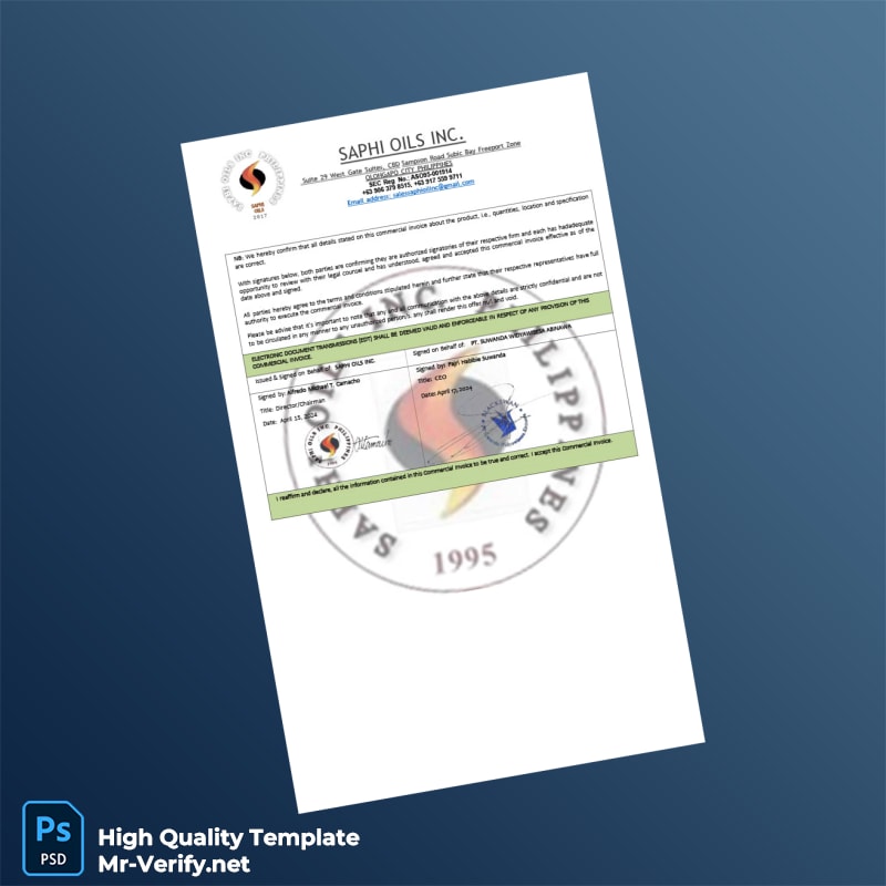 USA Saphi Oils Inc Commercial Invoice Template in Word and PDF formats page 5 USA Saphi Oils Inc Commercial Invoice Template in Word and PDF formats page 5