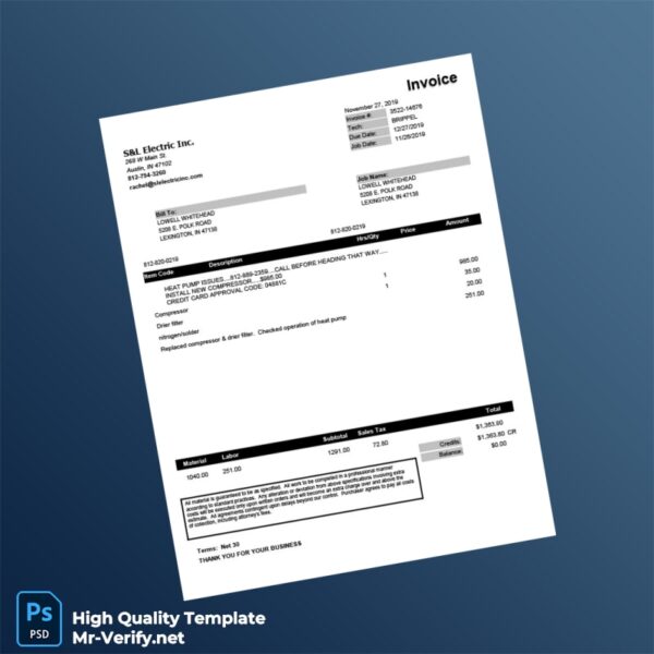 USA Selectric Invoice Template in Word and PDF formats USA Selectric Invoice Template in Word and PDF formats