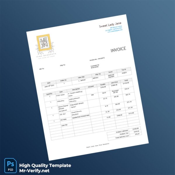USA Sweet Lady Jane Invoice Template in Word and PDF formats