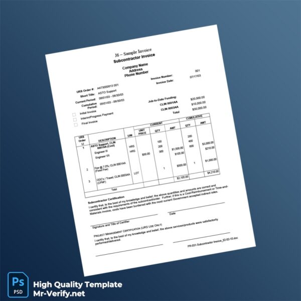 USA URS Invoice Template in Word and PDF formats