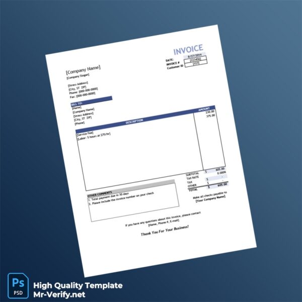 USA Vendor Company Invoice Template in Word and PDF formats