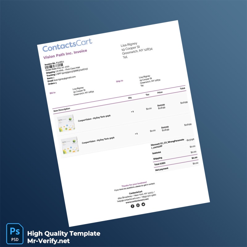 USA Vision Path Inc Invoice Template in Word and PDF formats USA Vision Path Inc Invoice Template in Word and PDF formats