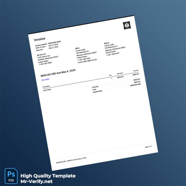 USA We Are LLC Invoice Template in Word and PDF formats USA We Are LLC Invoice Template in Word and PDF formats