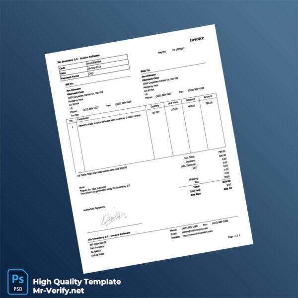 USA Xin Inventory 2 0 Invoice Template in Word and PDF formats