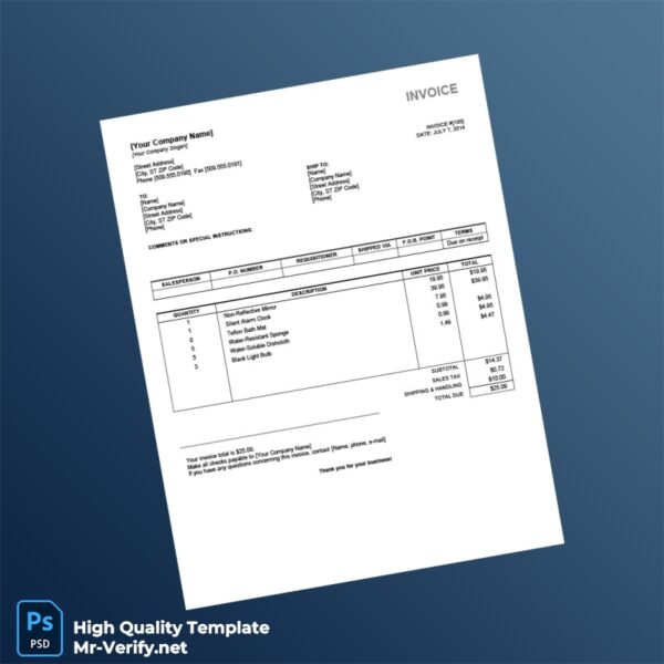 USA Your Company Name Invoice Template in Word and PDF formats USA Your Company Name Invoice Template in Word and PDF formats