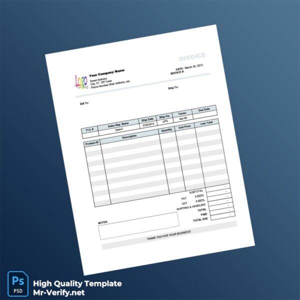 USA Your Company Name Invoice Template in Word and PDF formats