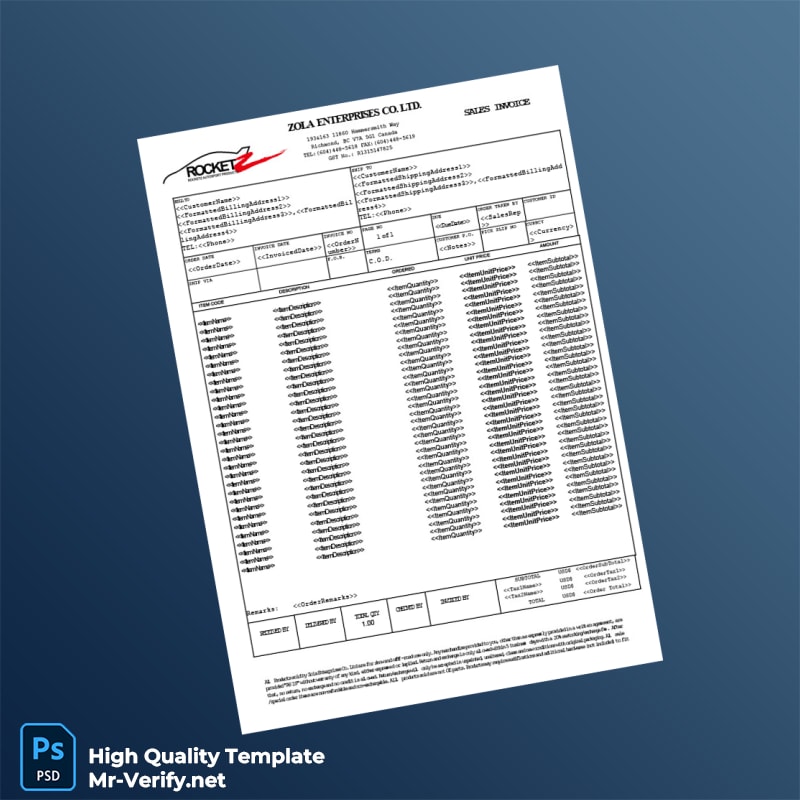 USA Zola Enterprises Co Ltd Invoice Template in Word and PDF formats USA Zola Enterprises Co Ltd Invoice Template in Word and PDF formats
