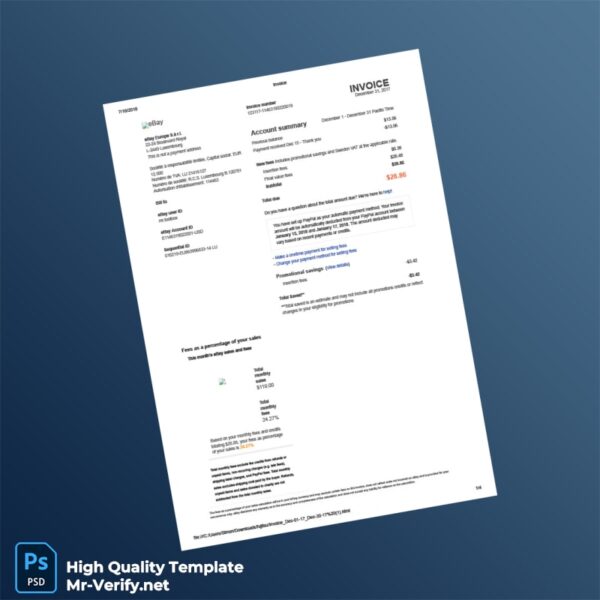 USA eBay Invoice Template in Word and PDF formats