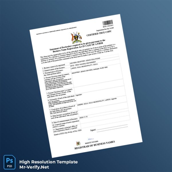 Uganda%20Registrar%20of%20Business%20Names%20Business%20Name%20Registration%20Certificate%20Template%20in%20Word%20and%20PDF%20formats Editable Uganda Registrar of Business Names Business Name Registration Certificate Word and Pdf Template Preview