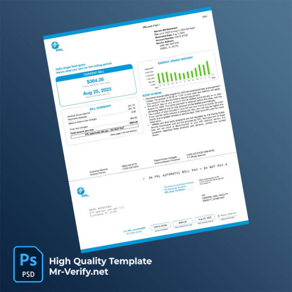 United States Florida Power & Light Company Editable Electric Bill Template in Word and PDF formats