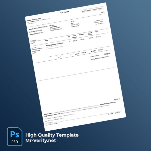 United States Sprint River Mall Editable Tax Invoice Template in Word and PDF formats