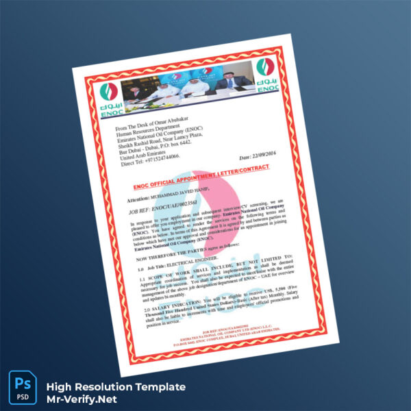 Editable United Arab Emirates Emirates National Oil Company Employment Verification Letter Word and Pdf Template Preview - Mac Doc