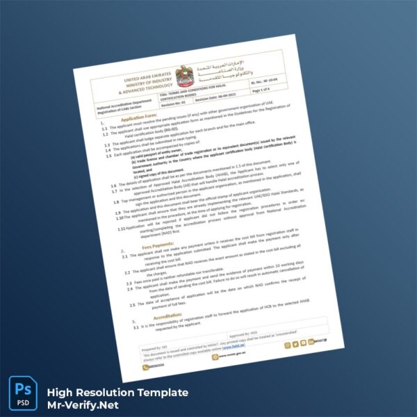 Editable United Arab Emirates National Accreditation Department Halal Certification Terms and Conditions Document Template in Word and PD Preview - Mac Doc