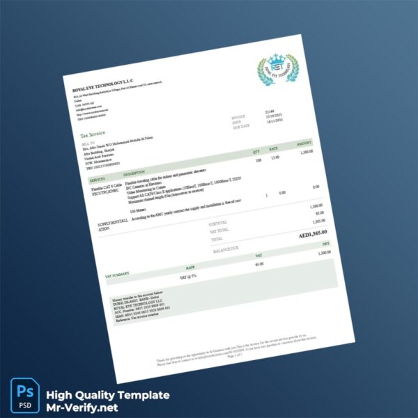United Arab Emirates Royal Eye Technology LLC Invoice Template in Word and PDF formats