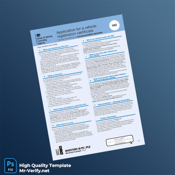 United Kingdom DVLA Registration Certificate Template in Word and PDF formats United Kingdom DVLA Registration Certificate Template in Word and PDF formats