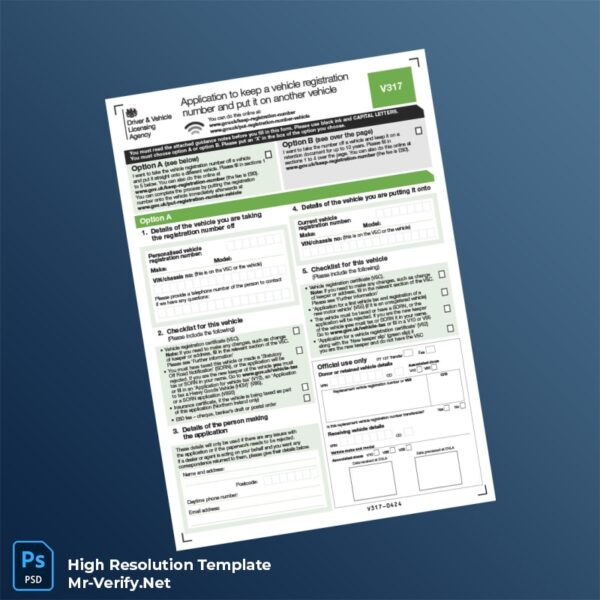 Editable United Kingdom DVLA Vehicle Registration Number Transfer Application Form Word and Pdf Template Preview - Mac Doc