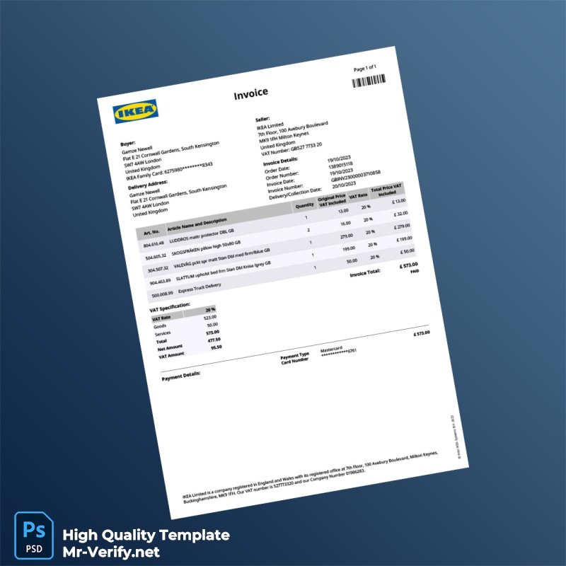 United Kingdom IKEA Limited Invoice Template in Word and PDF formats United Kingdom IKEA Limited Invoice Template in Word and PDF formats