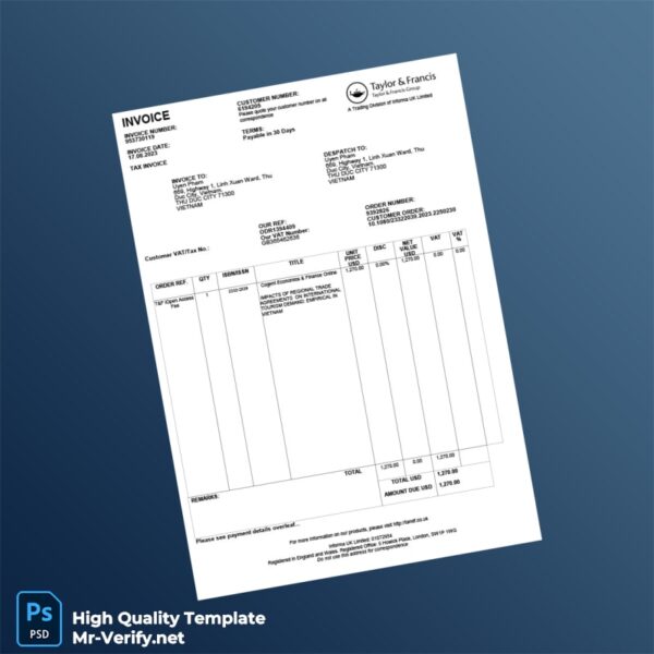 United Kingdom Informa UK Limited Invoice Template in Word and PDF formats