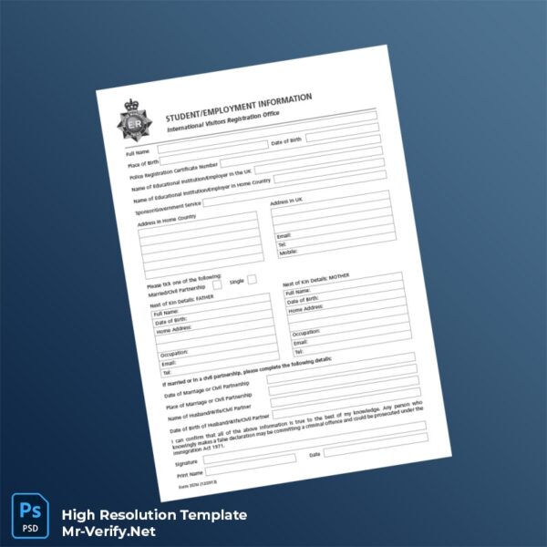 Editable United Kingdom International Visitors Registration Office Registration Information Form Word and Pdf Template Preview - Mac Doc