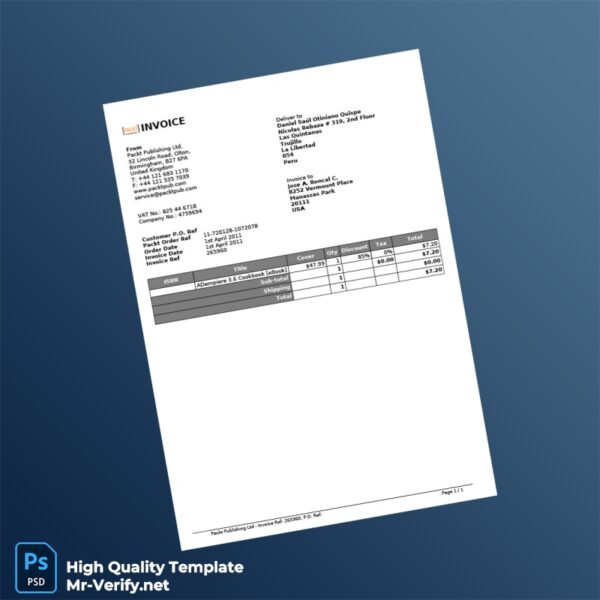 United Kingdom Packt Publishing Ltd Invoice Template in Word and PDF formats