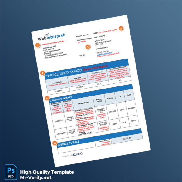 United Kingdom Webinterpret Invoice Template in Word and PDF formats