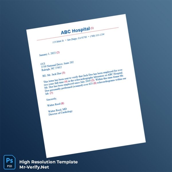 Editable United States ABC Hospital Employment Verification Letter Word and Pdf Template Preview - Mac Doc