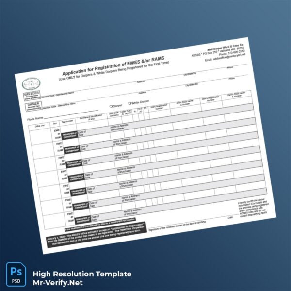 Editable United States American Dorper Sheep Breeders Society Registration Certificate Word and Pdf Template Preview - Mac Doc