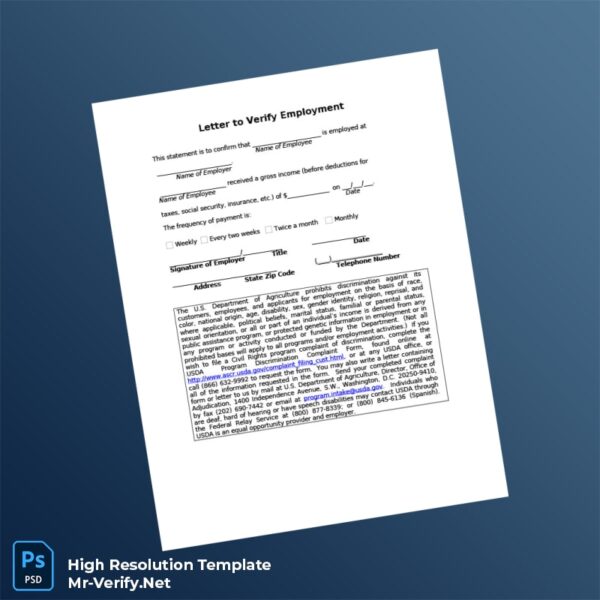 Editable United States Employer Employment Verification Letter Word and Pdf Template Preview - Mac Doc