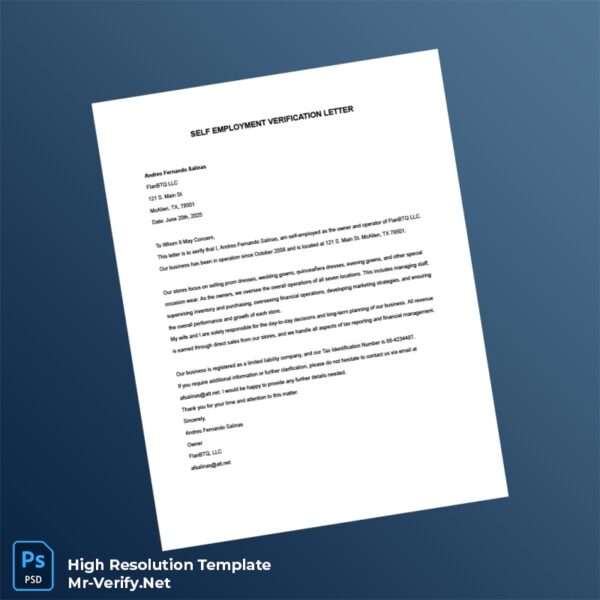 Editable United States FlanBTQ LLC Employment Verification Letter Word and Pdf Template Preview - Mac Doc