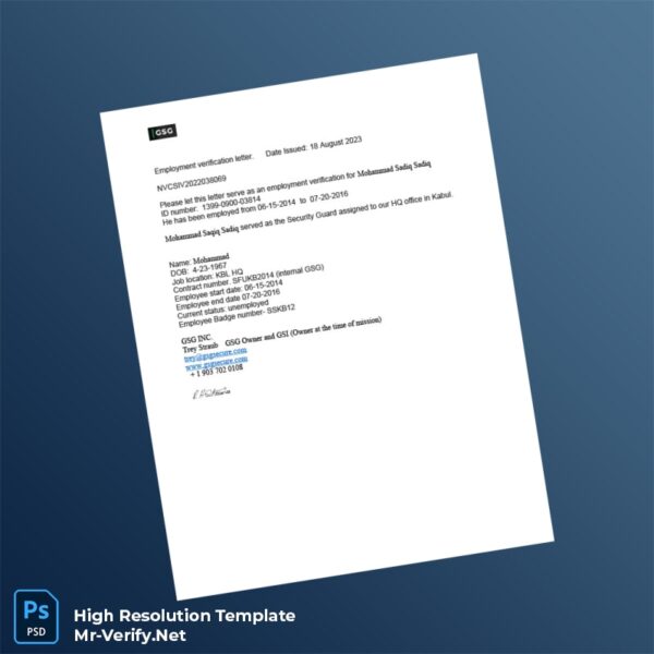 Editable United States GSG INC Employment Verification Letter Word and Pdf Template Preview - Mac Doc