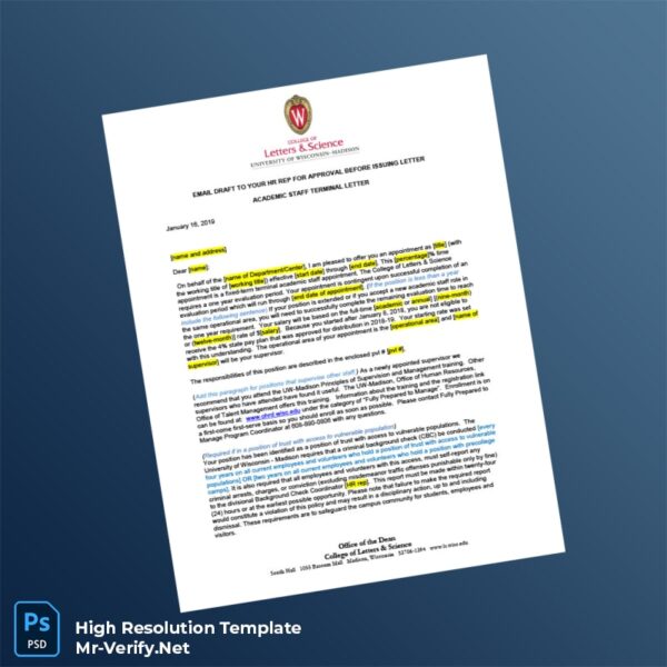 Editable United States UW-Madison Employment Verification Letter Word and Pdf Template Preview - Mac Doc