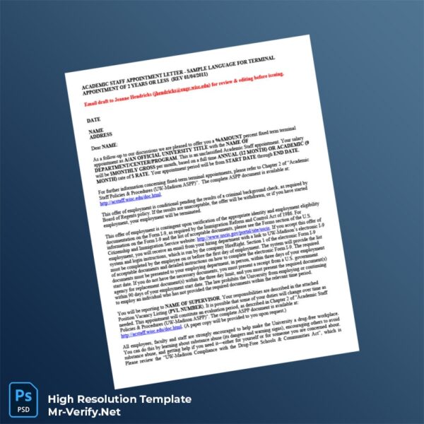 Editable United States University Employment Verification Letter Word and Pdf Template Preview - Mac Doc