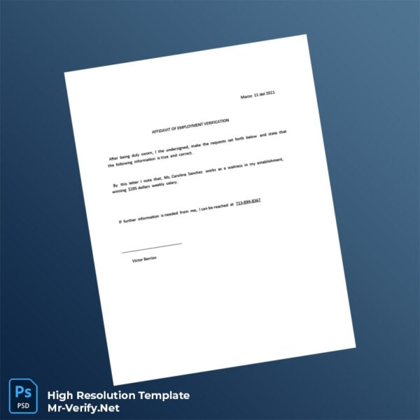 Editable United States Victor Berrios Employment Verification Letter Word and Pdf Template Preview - Mac Doc