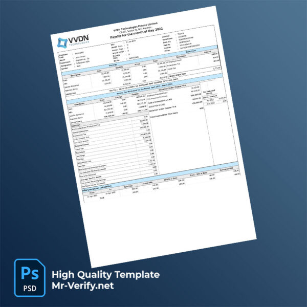 VVDN Technologies Private Limited payslip word and pdf template
