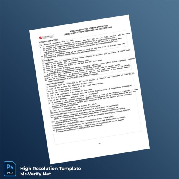 Editable Venezuela CORPOELEC Registration Certificate Word and Pdf Template Preview - Mac Doc