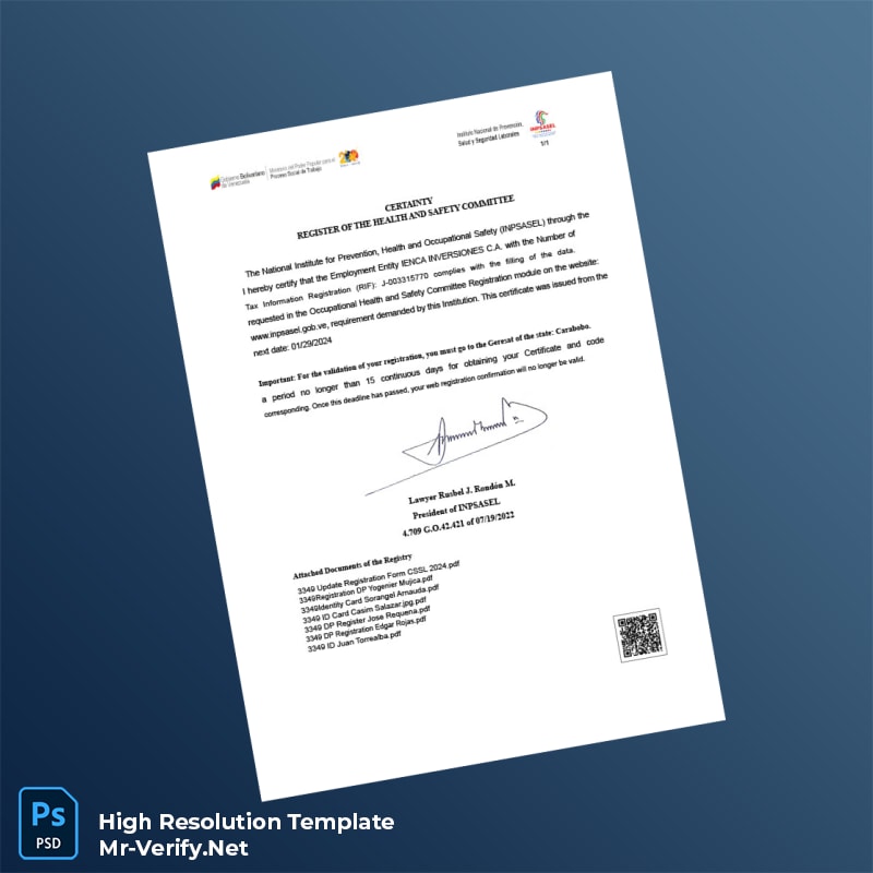 Venezuela%20INPSASEL%20Registration%20Certificate%20Template%20in%20Word%20and%20PDF%20formats Editable Venezuela INPSASEL Registration Certificate Word and Pdf Template Preview