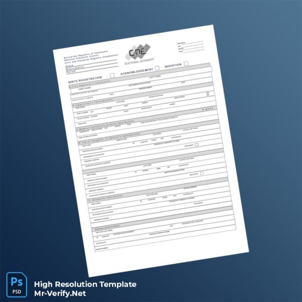 Editable Venezuela National Electoral Council Birth Registration Certificate Word and Pdf Template Preview - Mac Doc