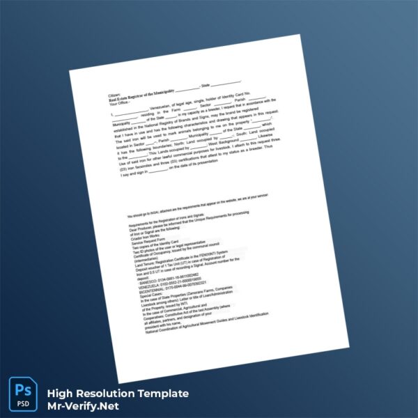 Editable Venezuela Real Estate Registrar Livestock Registration Document Word and Pdf Template Preview - Mac Doc