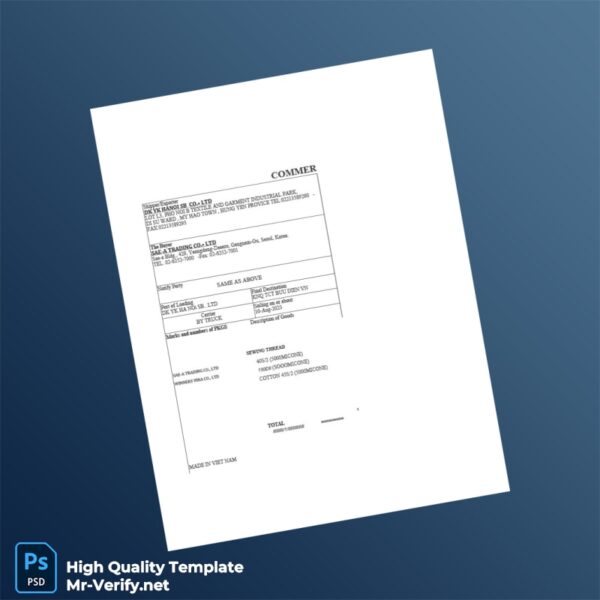 Vietnam DK YK HANOI SB CO LTD Commercial Invoice Template in Word and PDF formats