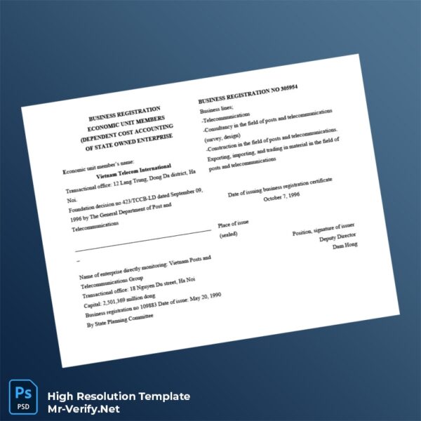 Editable Vietnam State Planning Committee Business Registration Certificate Word and Pdf Template Preview - Mac Doc