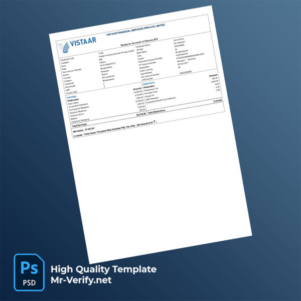Vistaar Financial Services Private Limited payslip word and pdf template
